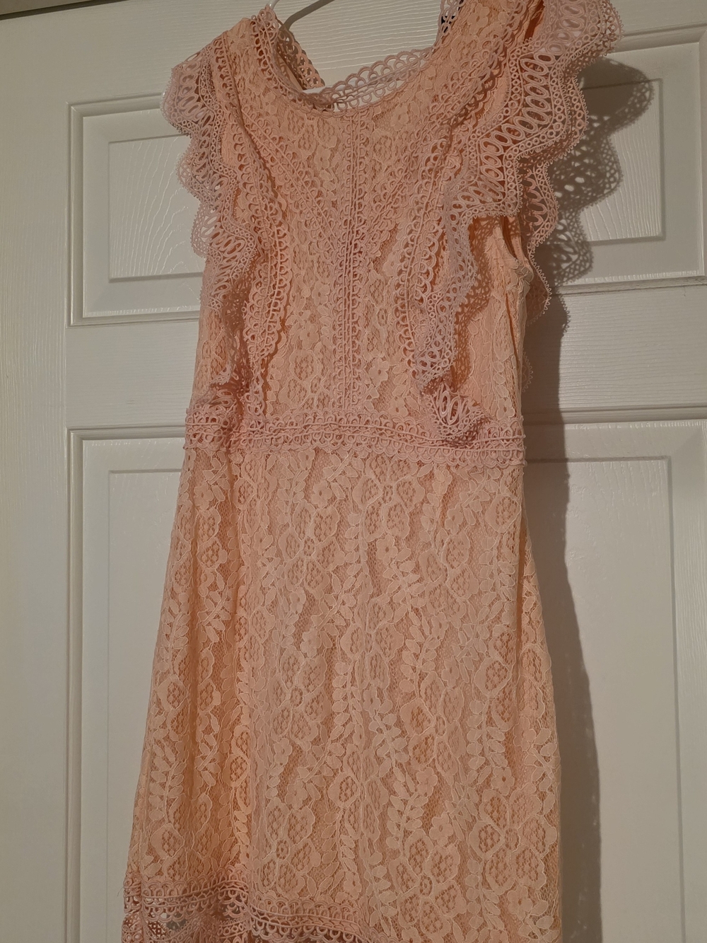 Lulu's Peach Lace Ruffle Sleeve Dress